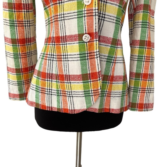 Vintage plaid blazer jacket multicolor fitted red orange green yellow - Picture 10 of 16